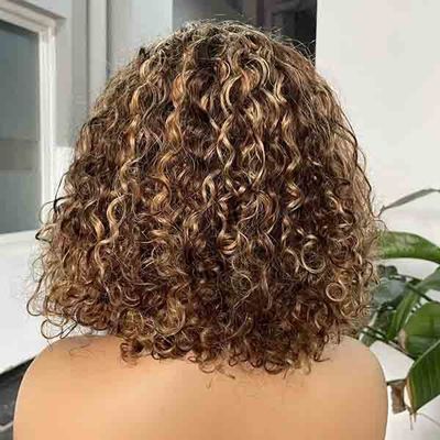 OEM Water Wave Glueless Short Human Hair Wigs Bang Bob Highlight Frontal Wig