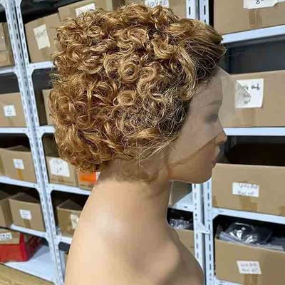 Ombre 27 Honey Blonde Pixie Short Curly Bob Wigs Human Hair Lace