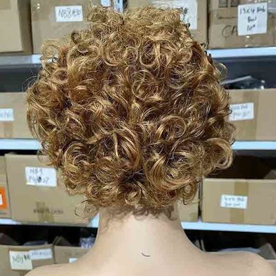 Ombre 27 Honey Blonde Pixie Short Curly Bob Wigs Human Hair Lace