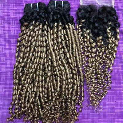 Brazilian Double Drawn Human Hair Pixie Funmi Bouncy Curls With Closure