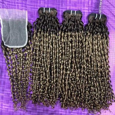 Brazilian Double Drawn Human Hair Pixie Funmi Bouncy Curls With Closure