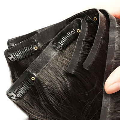 Raw Virgin Human Hair Extensions 12A Natural Color Narrow PU Seamless One Clip In