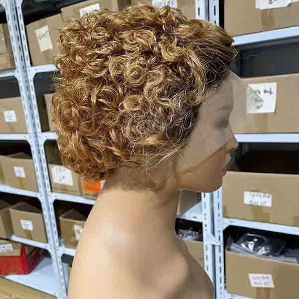 Ombre 27 Honey Blonde Pixie Short Curly Bob Wigs Human Hair Lace