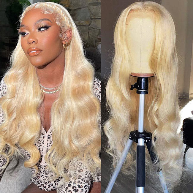 180 Density Raw Indian Virgin Hair Wigs Blonde 613 13x6 frontal wig Body Wave HD Transparent Lace Frontal